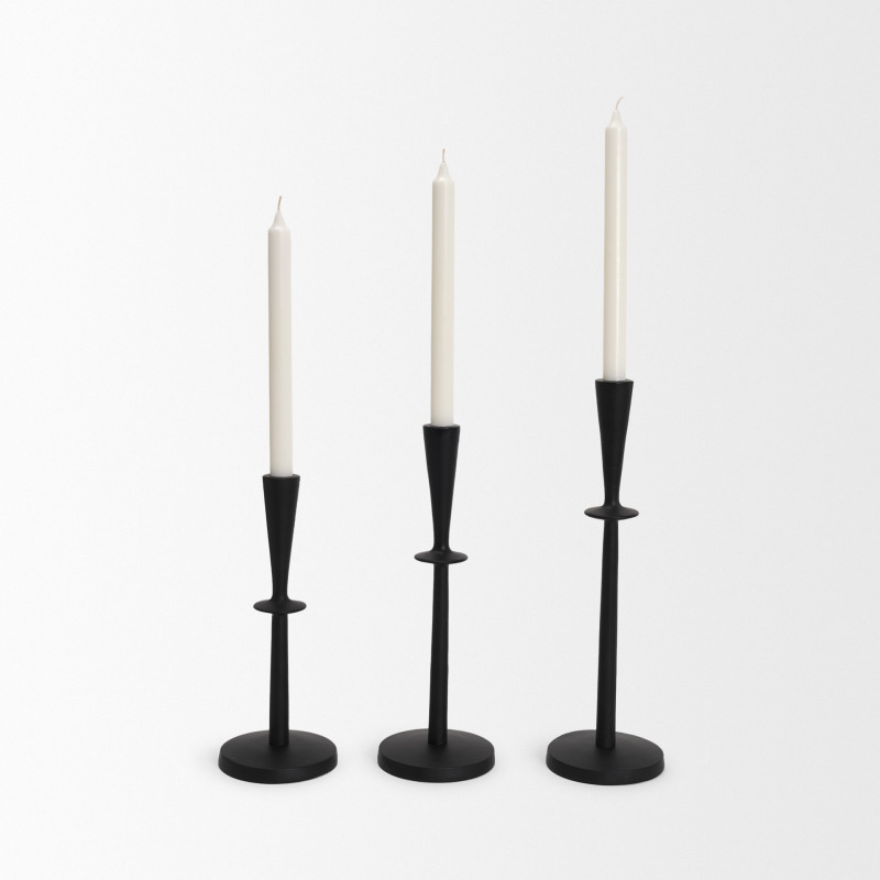 Qwin Matte Black Cast Aluminum Tall Candle Holder - Thumbnail 4