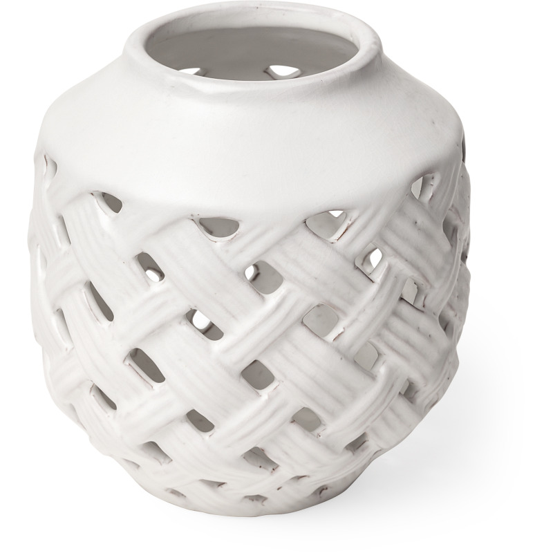 Forillon I Short White Glazed Lattice Pattern Vase - Thumbnail 2