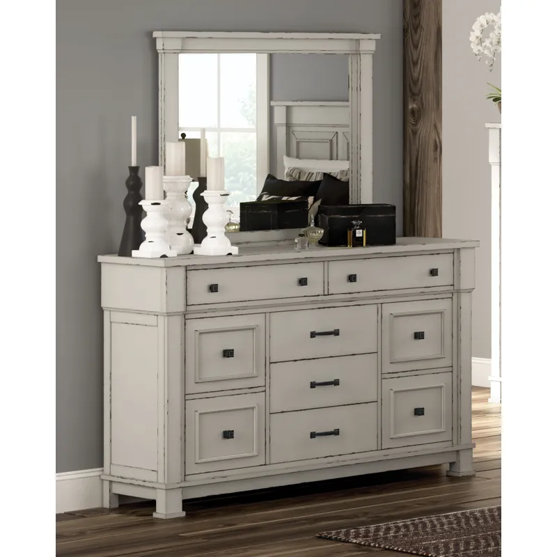 Jennily Queen Panel Bed with Dresser and Mirror