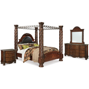 North Shore King Canopy Bed, Dresser, Mirror and Nightstand