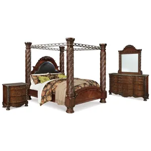 North Shore King Canopy Bed, Dresser, Mirror and Nightstand