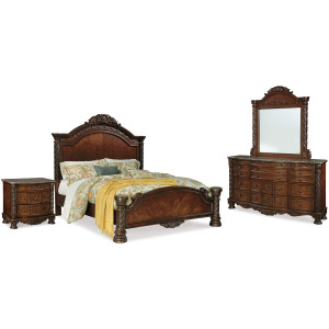 North Shore Queen Panel Bed, Dresser, Mirror and Nightstand