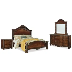 North Shore Queen Panel Bed, Dresser, Mirror and Nightstand