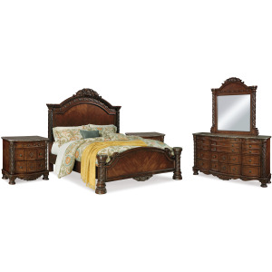 North Shore King Panel Bed, Dresser, Mirror and 2 Nightstands