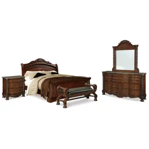North Shore Queen Sleigh Bed, Dresser, Mirror, Nightstand and Bench