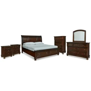 Porter King Sleigh Storage Bed, Dresser, Mirror, Chest and 2 Nightstands