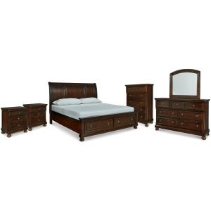 Porter King Sleigh Storage Bed, Dresser, Mirror, Chest and 2 Nightstands