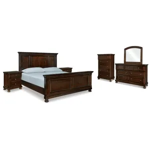 Porter California King Panel Bed, Dresser, Mirror, Chest and 2 Nightstands