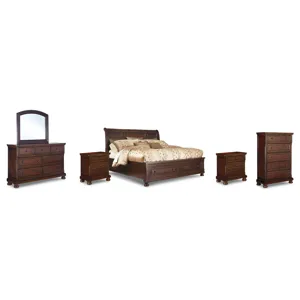 Porter Queen Sleigh Storage Bed, Dresser, Mirror, Chest, and 2 Nightstands