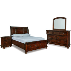 Porter Queen Sleigh Storage Bed, Dresser, Mirror and Nightstand