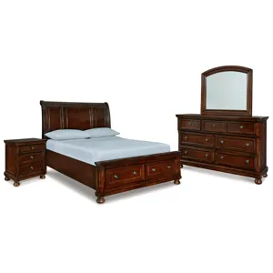 Porter Queen Sleigh Storage Bed, Dresser, Mirror and Nightstand