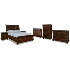 Porter Queen Sleigh Bed, Dresser, Chest, Media Chest and 2 Nightstands