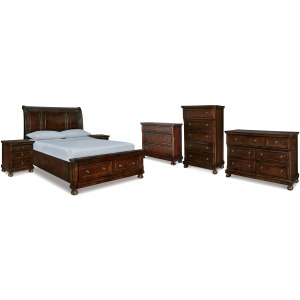 Porter Queen Sleigh Bed, Dresser, Chest, Media Chest and 2 Nightstands