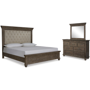 Johnelle Queen Upholstered Bed, Dresser and Mirror