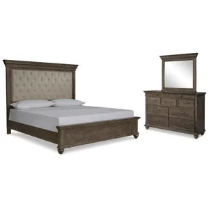 Johnelle Queen Upholstered Bed, Dresser and Mirror