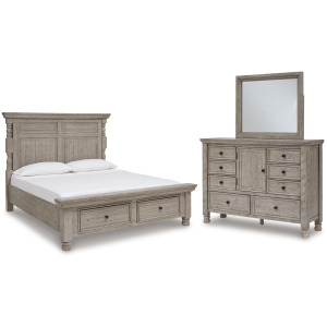 Harrastone California King Panel Bed, Dresser and Mirror