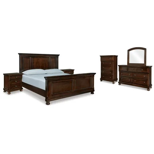 Porter California King Panel Bed, Dresser, Mirror, Chest and 2 Nightstands