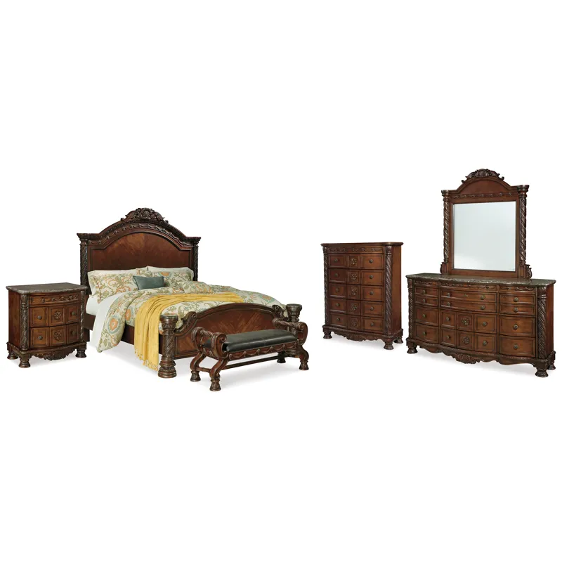 North Shore King Panel Bed, Dresser, Mirror, Chest and Nightstand