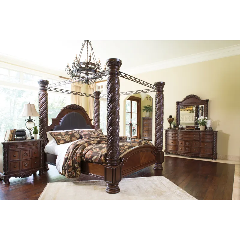 North Shore California King Poster Bed with Mirrored Dresser