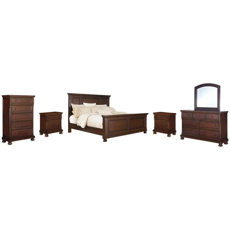 Porter Queen Panel Bed, Dresser, Mirror, Chest and 2 Nightstands