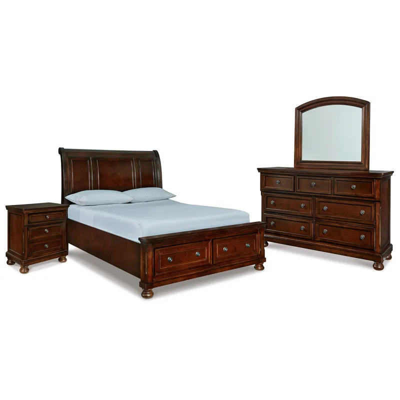 Porter Queen Sleigh Storage Bed, Dresser, Mirror and Nightstand