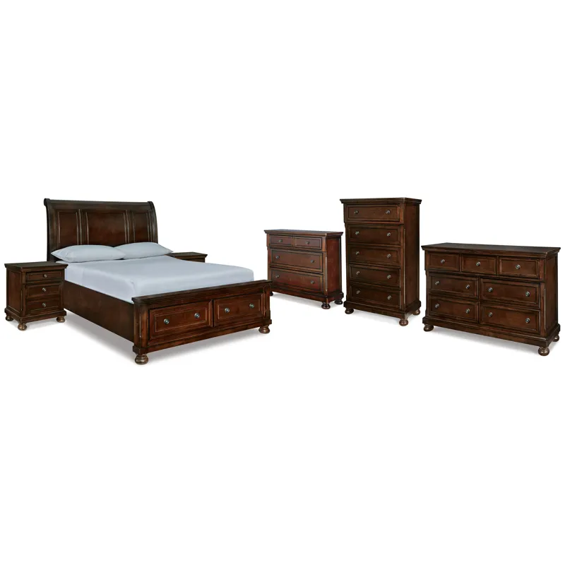 Porter Queen Sleigh Bed, Dresser, Chest, Media Chest and 2 Nightstands