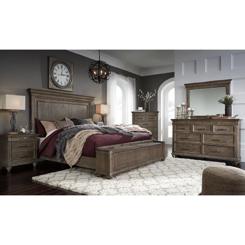 Johnelle California King Panel Bed with Storage, Dresser and Mirror