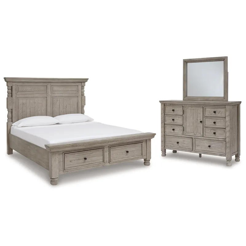 Harrastone King Panel Bed, Dresser and Mirror
