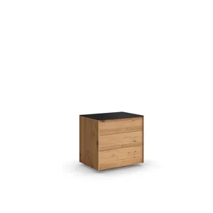 AVITA NIGHT TABLE, 3 DRAWERS WITH GLASS TOP