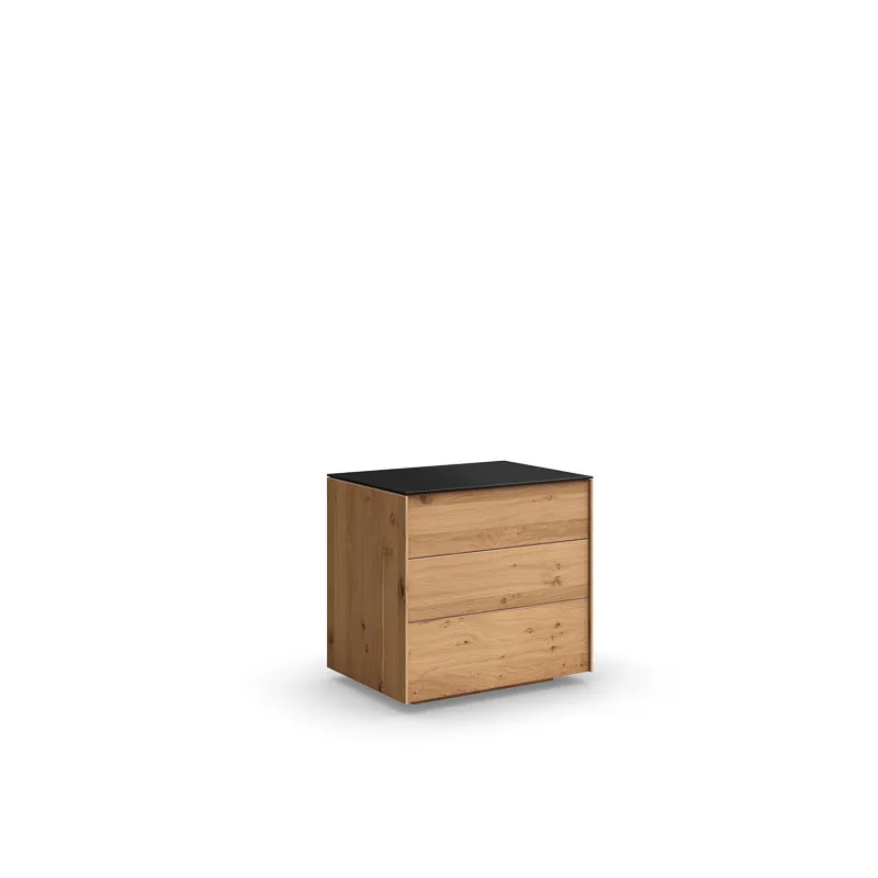 AVITA NIGHT TABLE, 3 DRAWERS WITH GLASS TOP