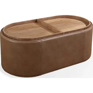 Yeal Leather Upholstered Storage Coffee Table w/Wooden Tray Top &amp; Casters