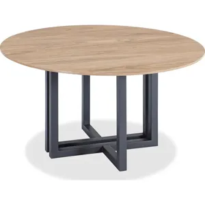 CEO Wood Pattern Round Sintered Stone Dining Table in Gunmetal &amp; Washed Oak