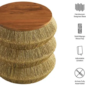 Maris Seagrass and Wood End Table in Walnut Natural