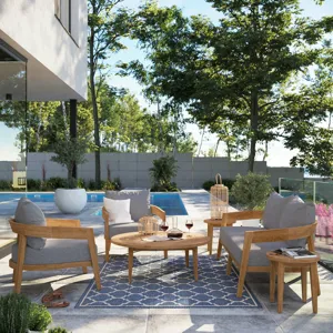 Brisbane 6-Piece Teak Wood Outdoor Patio Outdoor Patio Set