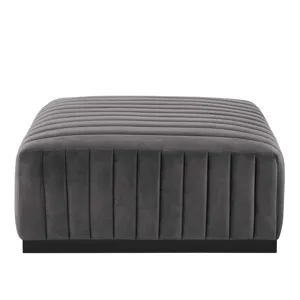 Conjure Channel Tufted Performance Velvet Ottoman - Gray