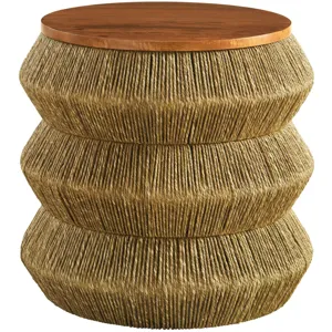 Maris Seagrass and Wood End Table in Walnut Natural