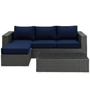 Sojourn 3 Piece Outdoor Patio Sunbrella Sectional Set