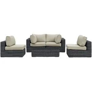 Summon 5 Piece Outdoor Patio Sunbrella Sectional Set