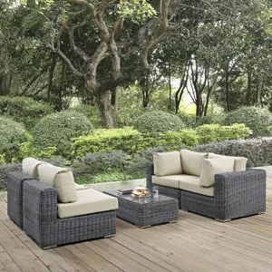 Summon 5 Piece Outdoor Patio Sunbrella Sectional Set