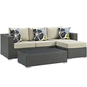 Sojourn 3 Piece Outdoor Patio Sunbrella Sectional Set