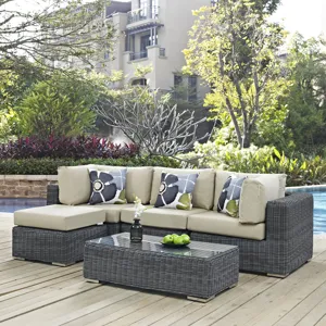 Summon 5 Piece Outdoor Patio Sunbrella Sectional Set