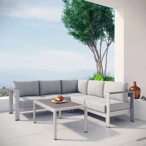 Shore 4 Piece Outdoor Patio Aluminum Sectional Sofa Set