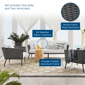 Stance 3 Piece Outdoor Patio Aluminum Sectional Sofa Set