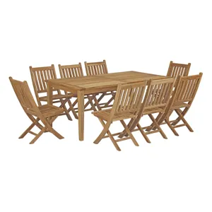 Marina 9 Piece Outdoor Patio Teak Outdoor Dining Set