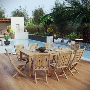 Marina 9 Piece Outdoor Patio Teak Outdoor Dining Set