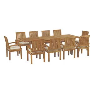 Marina 11 Piece Outdoor Patio Teak Outdoor Dining Set