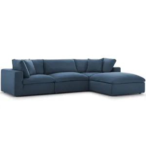 Commix Down Filled Overstuffed 4 Piece Sectional Sofa Set - Azure