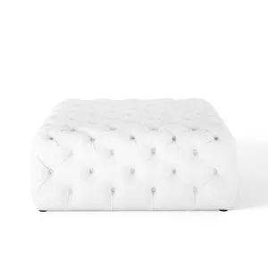 Amour Tufted Button Large Square Faux Leather Ottoman
