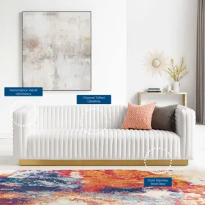 Charisma Channel Tufted Performance Velvet Living Room Sofa