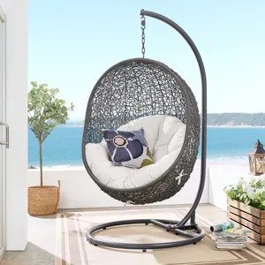 Hide Outdoor Patio Sunbrella Swing Chair With Stand